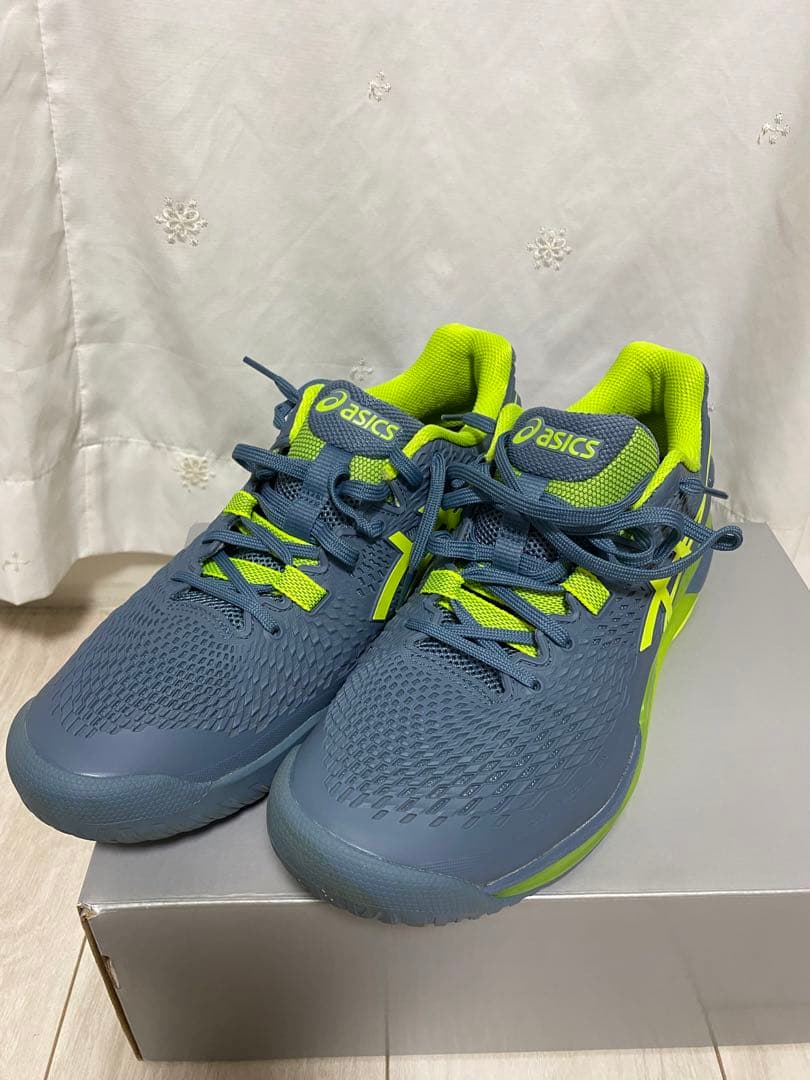 asics テニスシューズ グレー/ライム