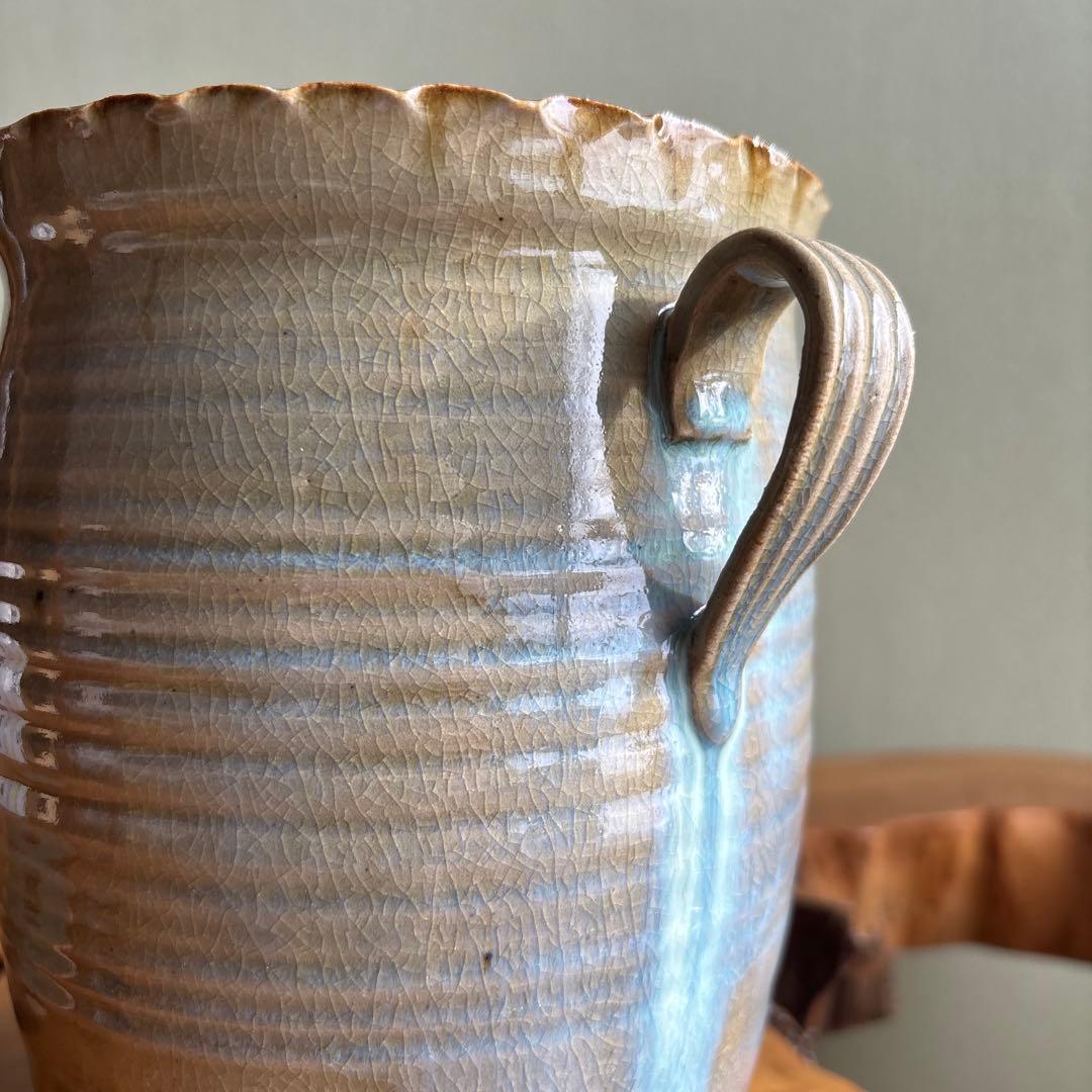 膳所焼 岩崎新定 陽炎園造水指 茶道具 共箱