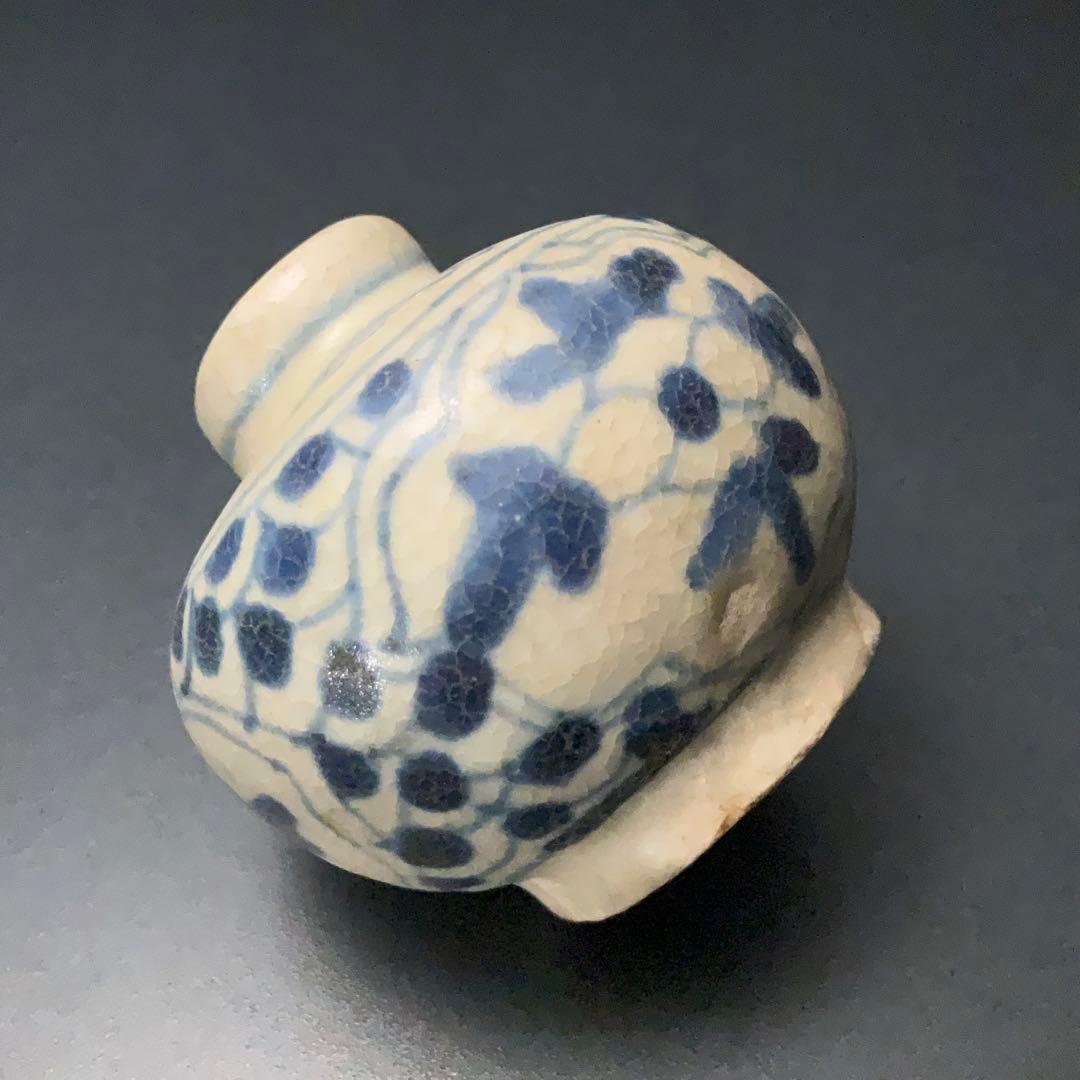 安南染付花図小壺　骨董　アンティーク　ベトナム　R1392ダM