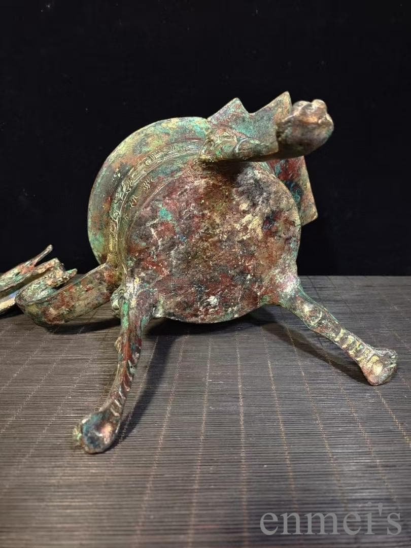 中国古美術 漢代 青銅器3点セット 龍首柄 鎖斗 酒器 三足設計 温酒器 禮器