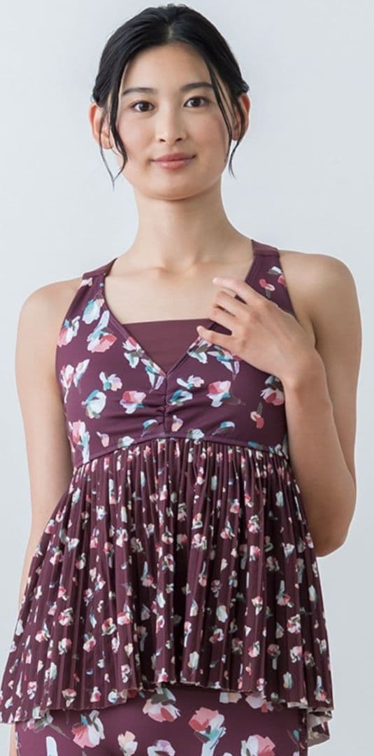 新品タグ付き【SUKALA】Mサイズローズプリントプリーツタンクトップ