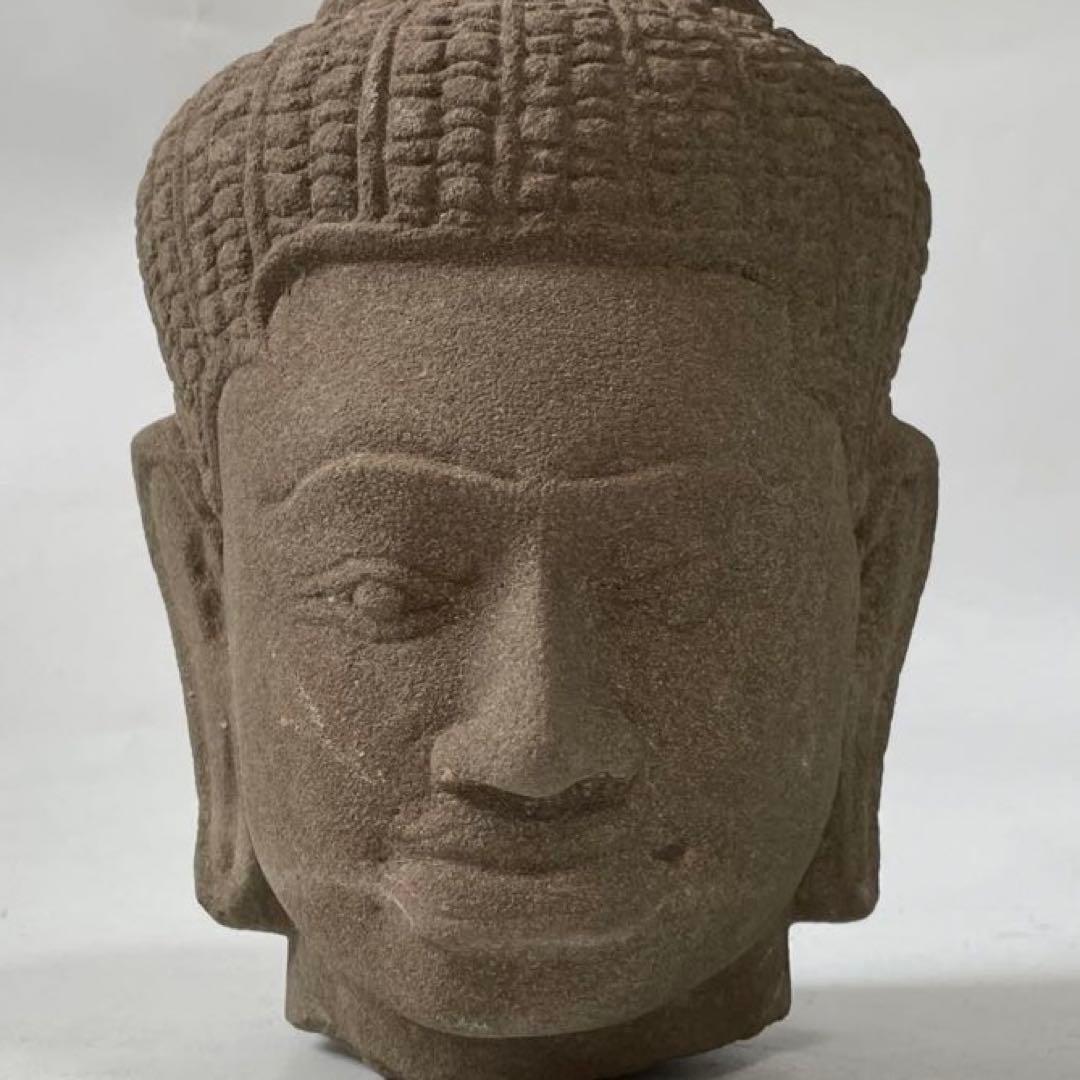 骨董　アンティーク　クメール　仏頭　ブッダ　Buddha head 仏像　石仏