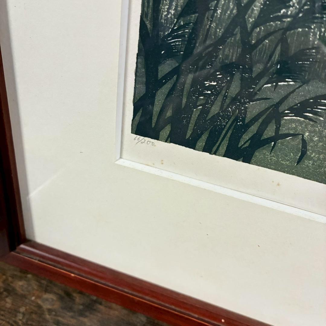 宮本秋風「十六夜月」木版画 直筆サイン・印章・エンボス印有 人気木版画家