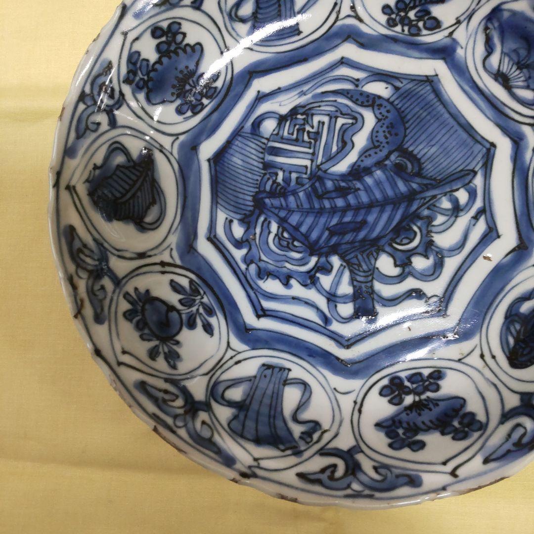 古染付け芙蓉手皿 中国 骨董