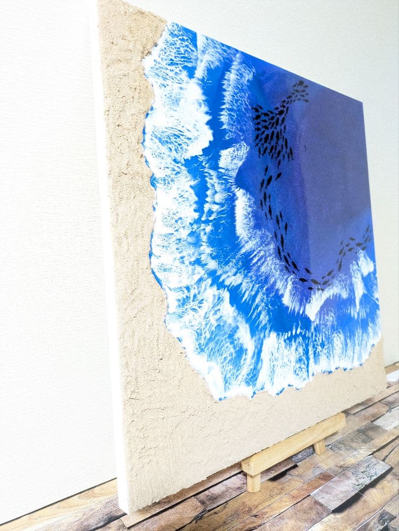 海の抽象画 アクリル画 正方形