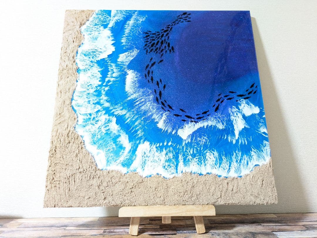 海の抽象画 アクリル画 正方形