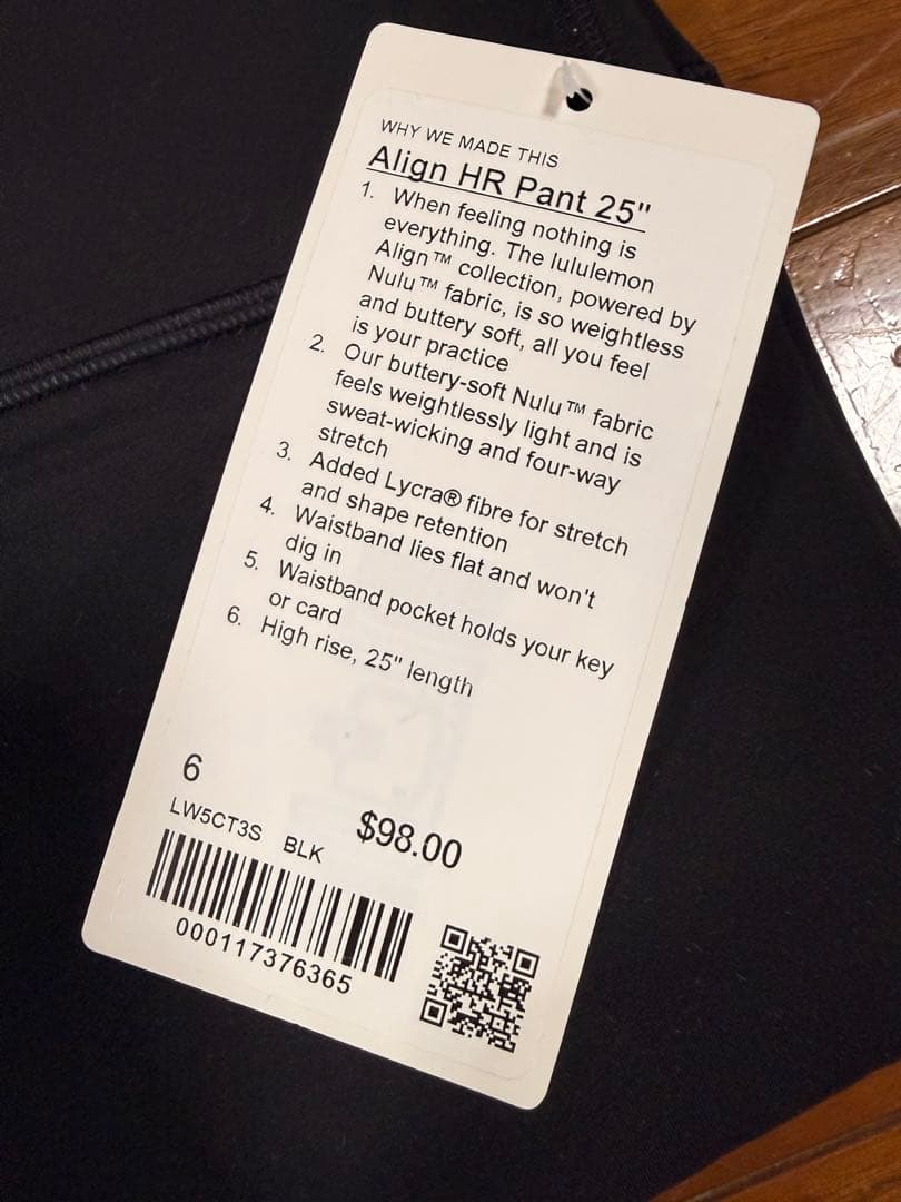 ルルレモン 新品未使用　アラインハイライズパンツ ブラック　サイズ6