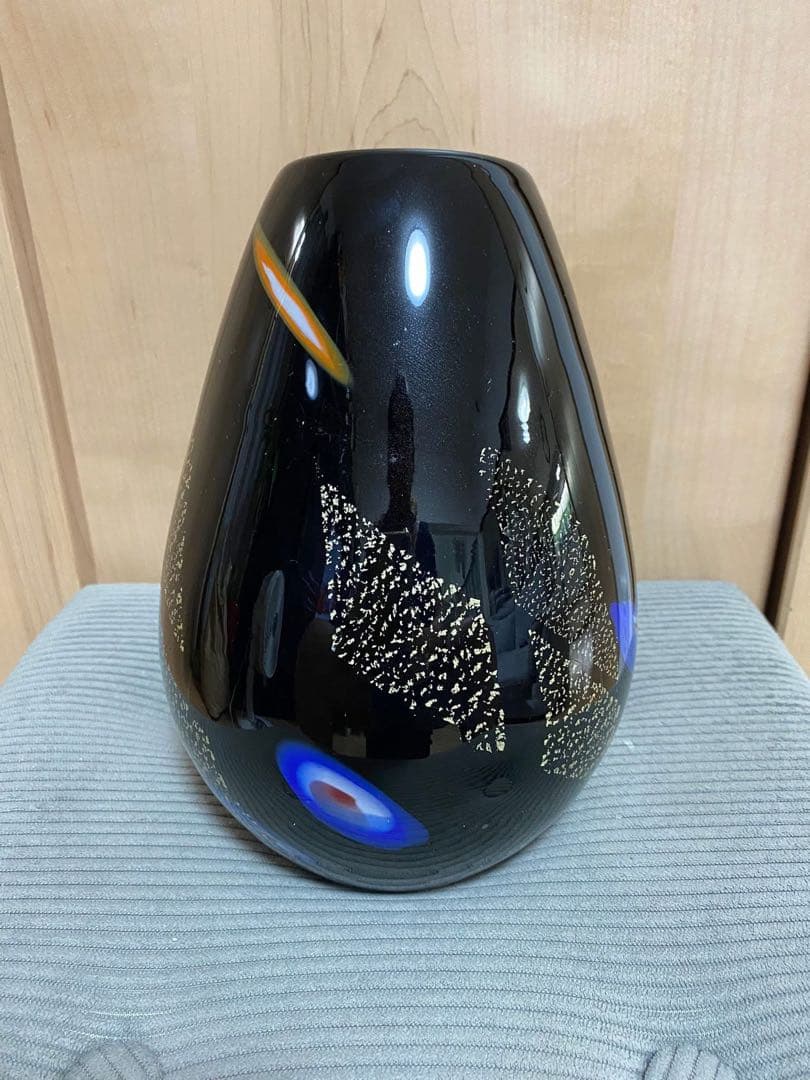 ブラック ガラス花瓶 モダンアート 約23cm