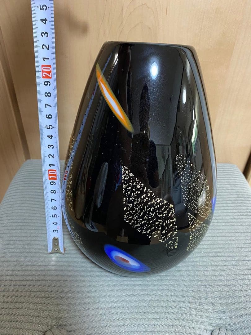 ブラック ガラス花瓶 モダンアート 約23cm