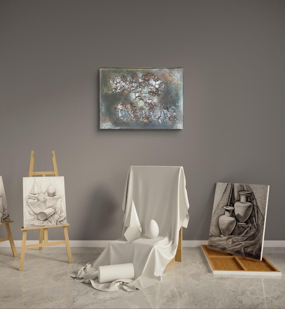 見えない境界 - 抽象画 24×33㎝ キャンバス F4号 原画1点のみ モダン