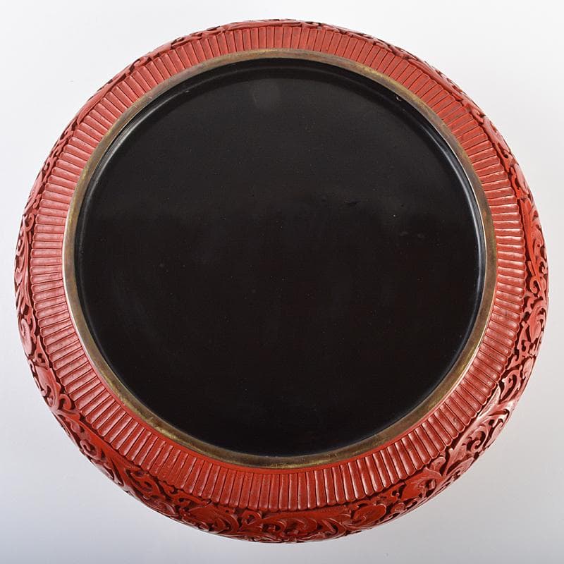 中国　剔紅　堆朱　内黒漆　花文　蓋物　G　R6246B