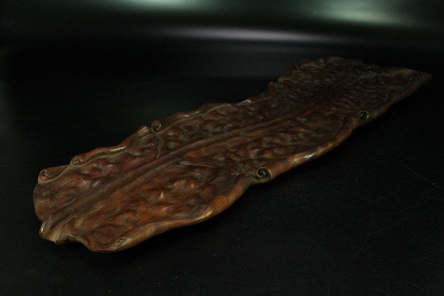 中国美術 煎茶 唐物 木彫刻 葉盆 裏刻 題詞 茶道具伝来(K-HA481)