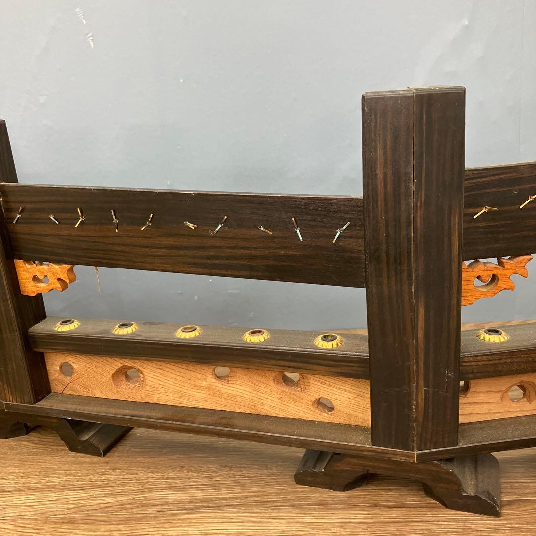 A-1 昭和レトロ 木製 弓矢台 刀掛け 刀台 飾り台 龍彫刻 金具付 五月人形