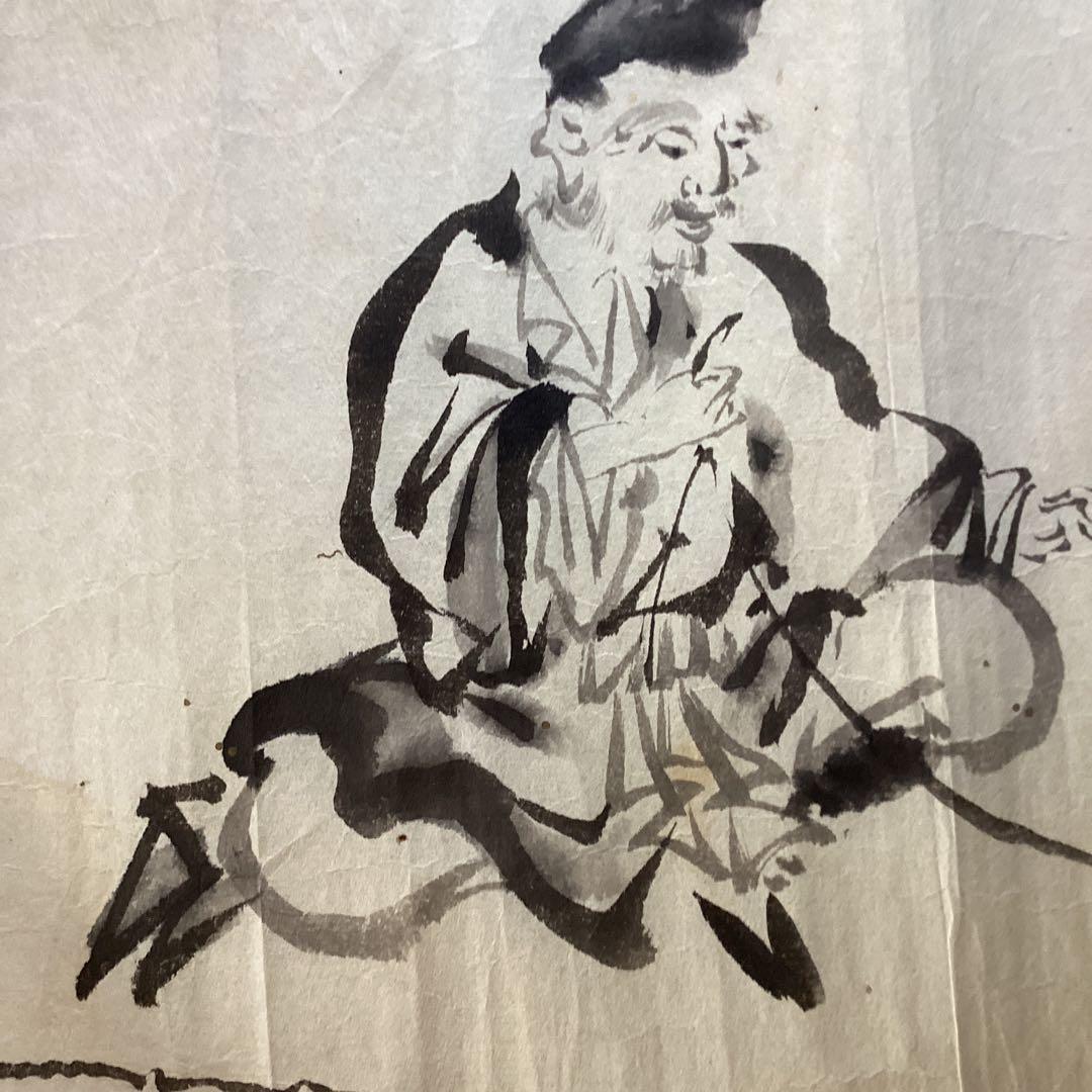 池大雅　　紙本　捲り　三筆　【　竹林賢人　寿老人　人物図　】　水墨画真作保証