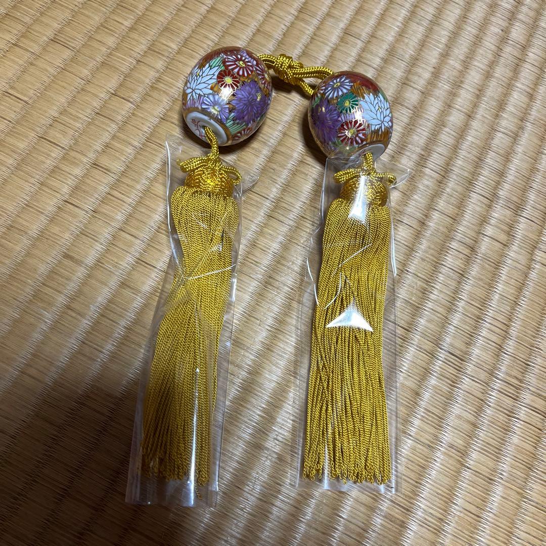 九谷　花詰　玉子　掛け軸　九谷焼　風鎮