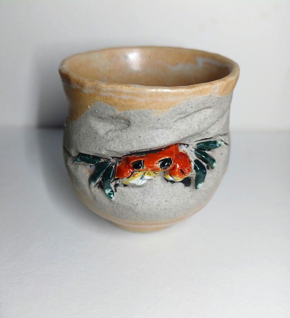 寿水焼 手捻り蟹 天神蟹彫 蟹細工 猪口 煎茶器 湯呑 茶道具 蕎麦猪口 酒器