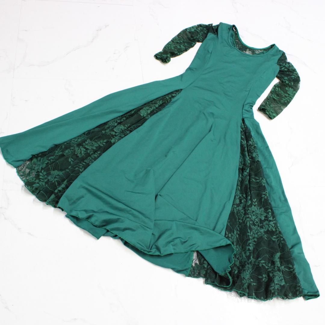 【美品 社交ダンス衣装】ワンピース ドレス グリーン 緑 YILINFEIER