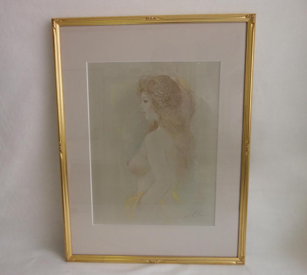 【中古】M▽進徹 パステル画 裸婦 女性 絵画 額縁 (38154)