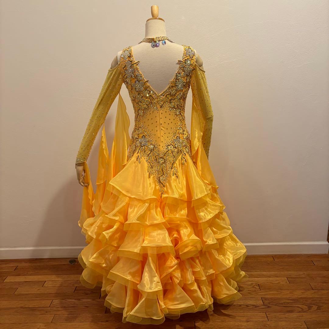 社交ダンスドレス イエロー デモ 競技用 ボリューム パーティ 発表会 豪華