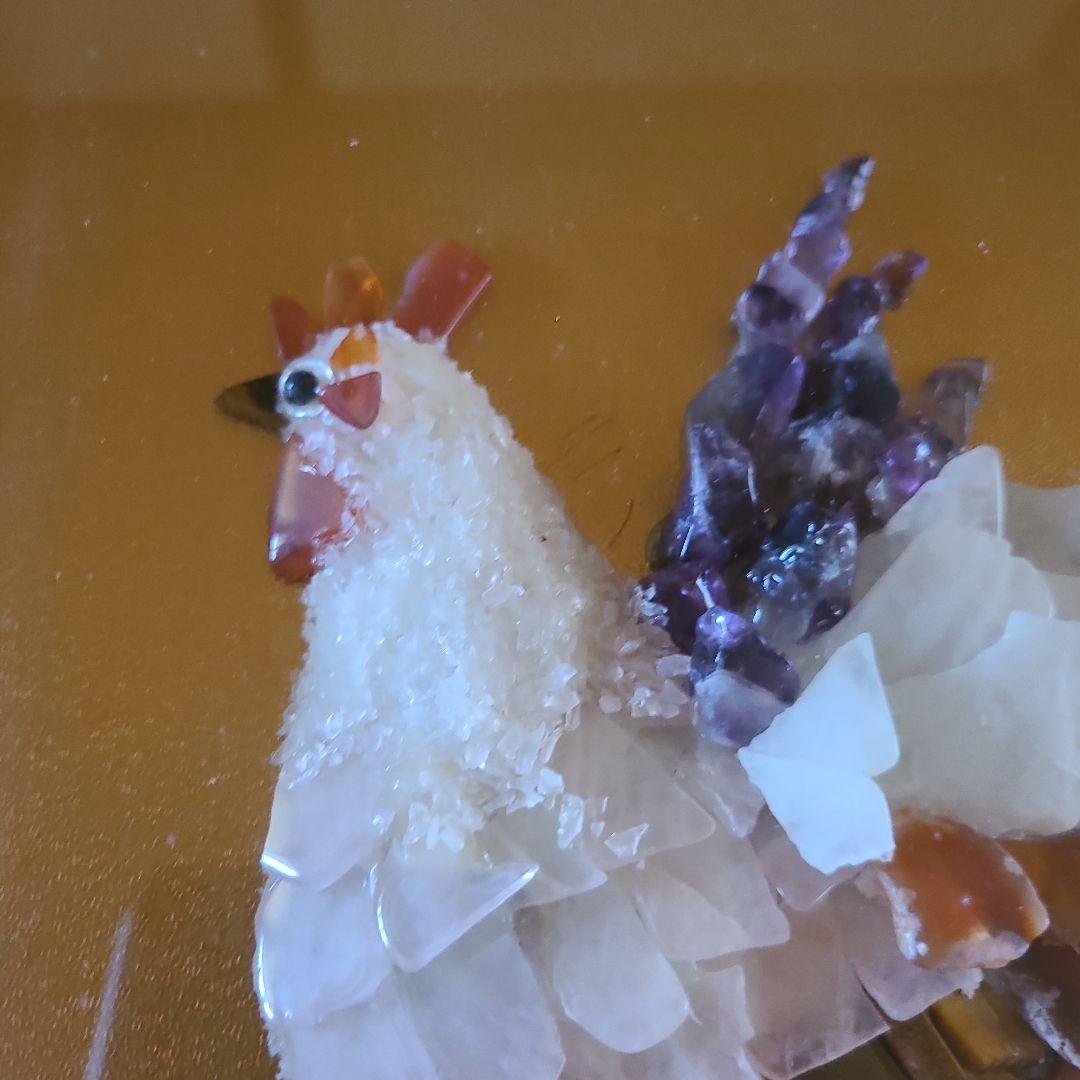 貴石画　宝石画　鶏　額装品