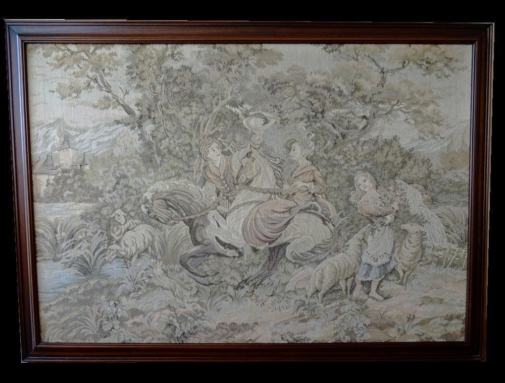 イタリア製　高級　ゴブラン織り　額入り　人物　風景　アンティーク