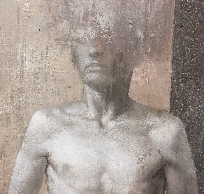 真作　原崇浩 「stripped」 油彩アクリル15号 スペインリアリズム