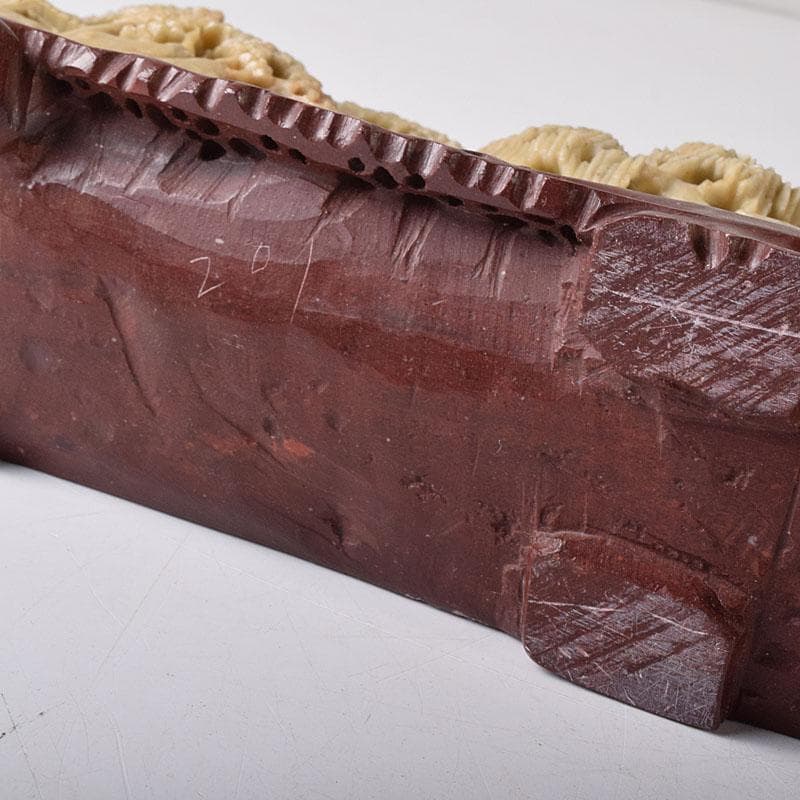 中国　玉石蝋石青田石　楼閣山水雕　床飾　置物　V　7609