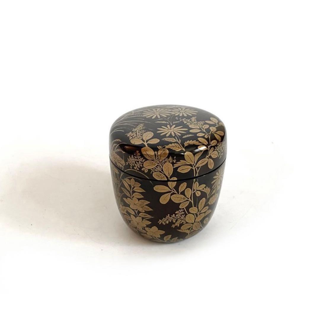 骨董　アンティーク　蒔絵　菊　萩　花文様　棗　箱なし　古蒔絵　時代蒔絵　秋草