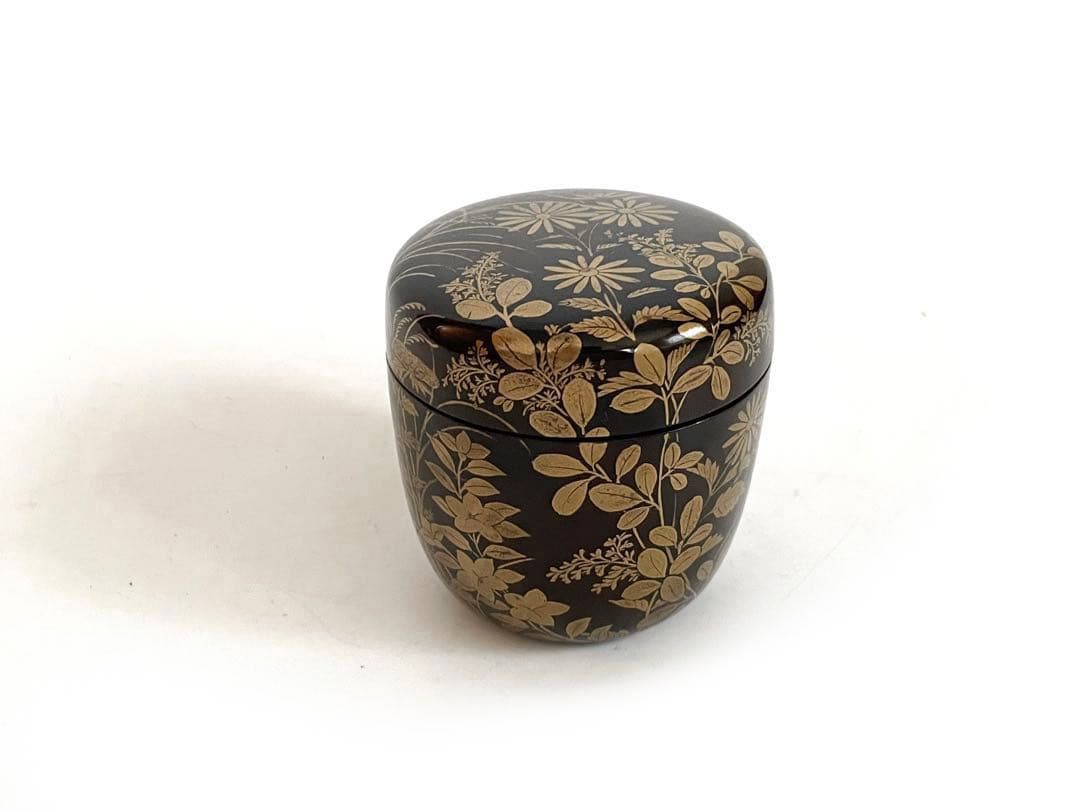 骨董　アンティーク　蒔絵　菊　萩　花文様　棗　箱なし　古蒔絵　時代蒔絵　秋草