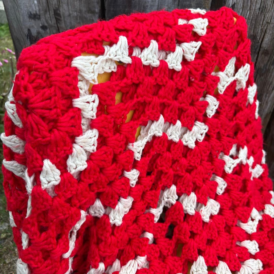 【USA vintage】granny blanket 赤×白 クリスマスカラー