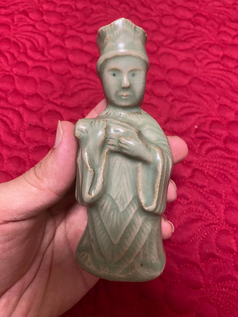 12世紀 高麗青磁 文官形水滴　 (検/文房具李朝徳利酒器新羅唐津古宋備前）