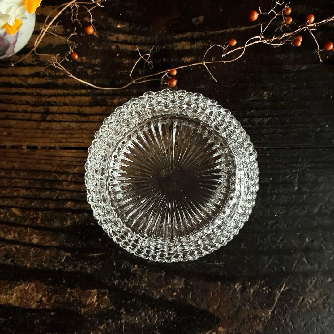 骨董　時代ガラス　希少　霰プレス　飴屋瓶　菓子瓶　お菓子入れ　ボンボニエール