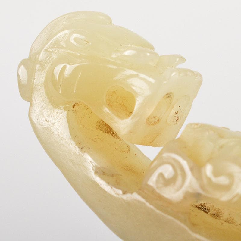 中国　玉石白玉彫刻　龍刻　帯鉤　筆架　置物　V　R7200