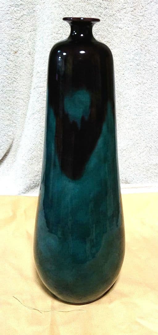 徳田八十吉花入青緑色の陶器 木箱付きA439