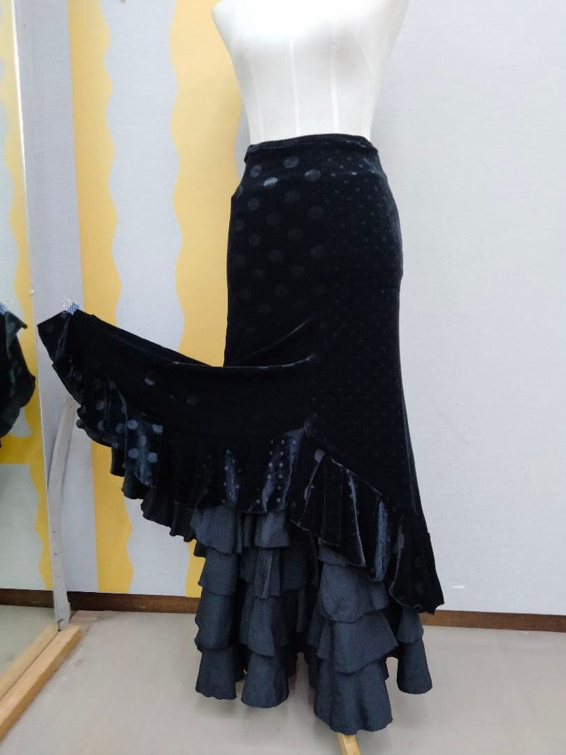フラメンコスカート　水玉ベロア変わりスカート　ベロアスカートのみ販売