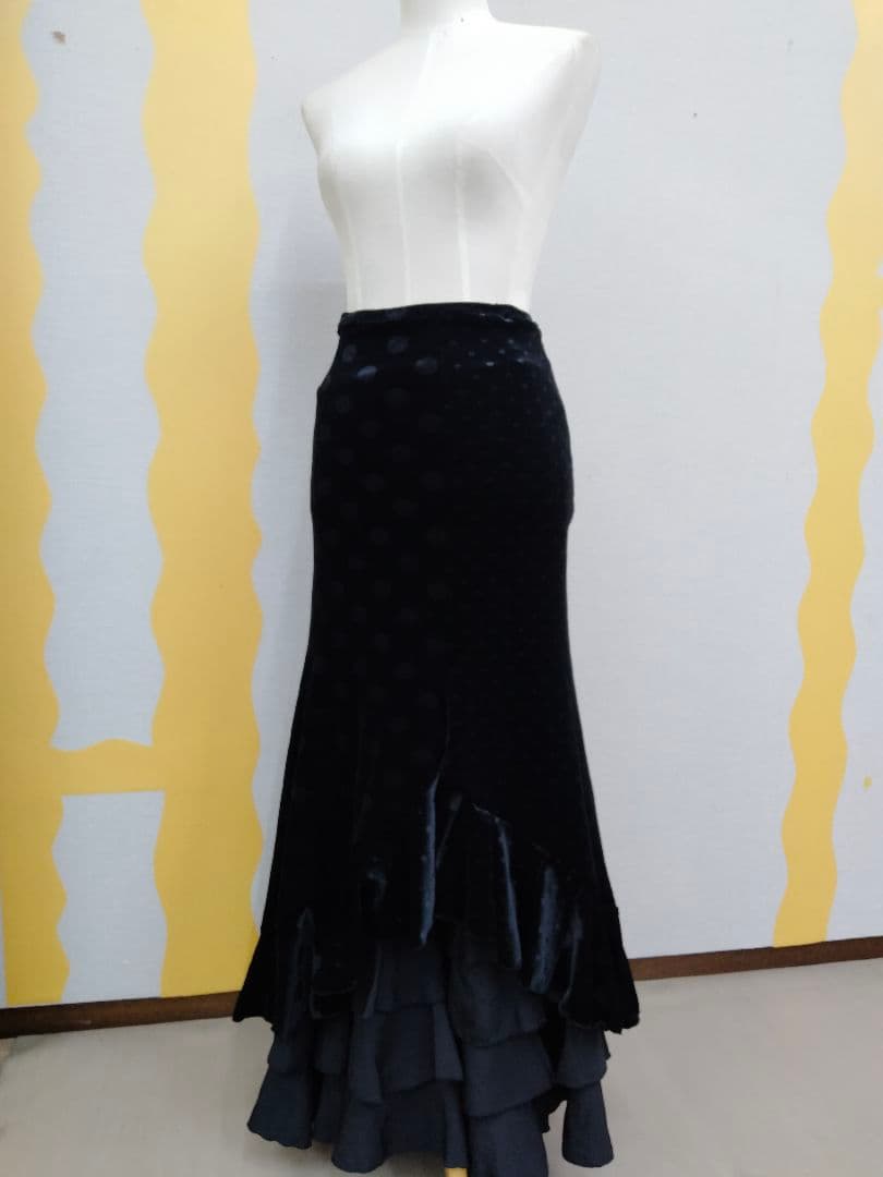 フラメンコスカート　水玉ベロア変わりスカート　ベロアスカートのみ販売
