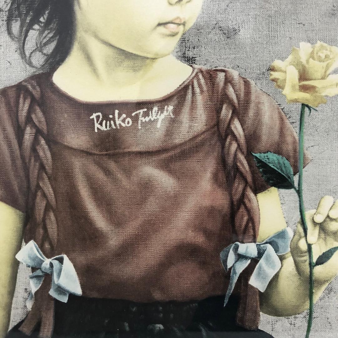 藤岡心象 一枚の繪 「少女とバラ」 リトグラフ 直筆サイン　12/200