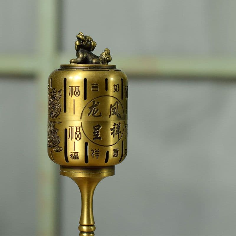 銅製 龍鳳呈祥博山炉 塔香沈香炉 室内檀香炉 茶道具 香道具 装飾品 工芸品置物