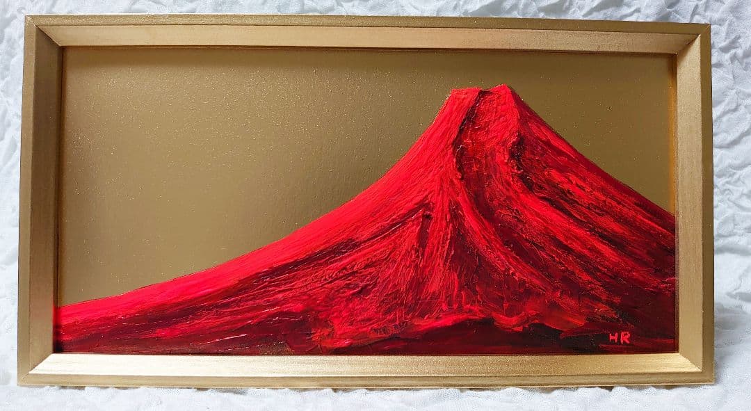 油絵 ミニ長方形絵画 【赤富士】
