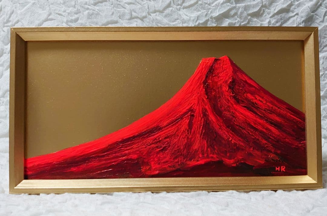 油絵 ミニ長方形絵画 【赤富士】