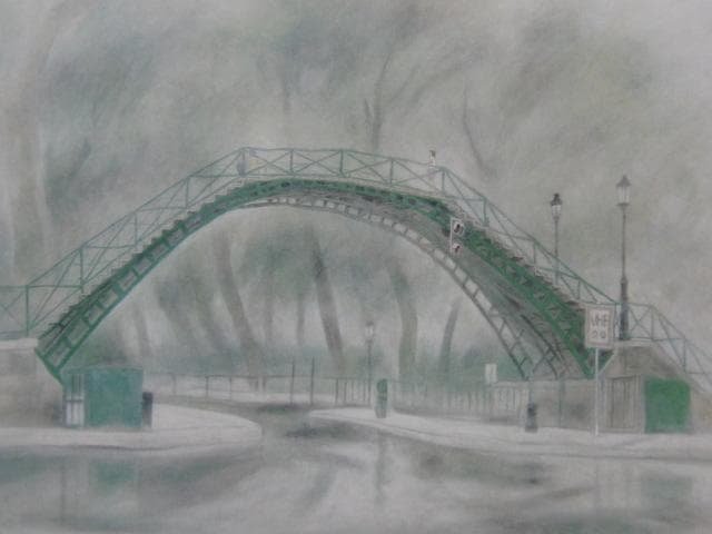 八田哲、【運河の橋】、希少な額装用画集より、新品額装付