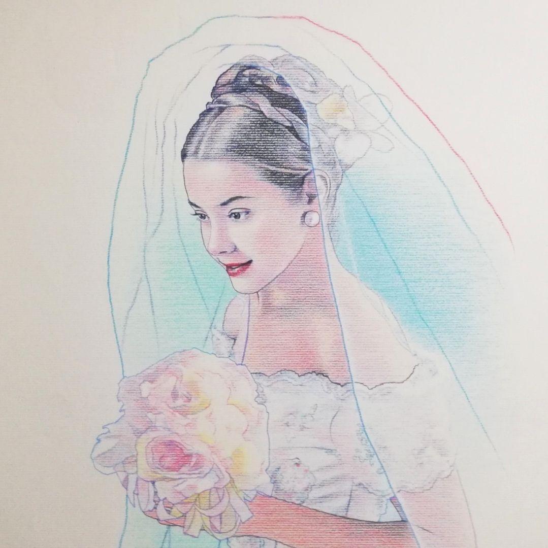色鉛筆画 イラストレーション 雑誌表紙 原画 「今どきの結婚式」