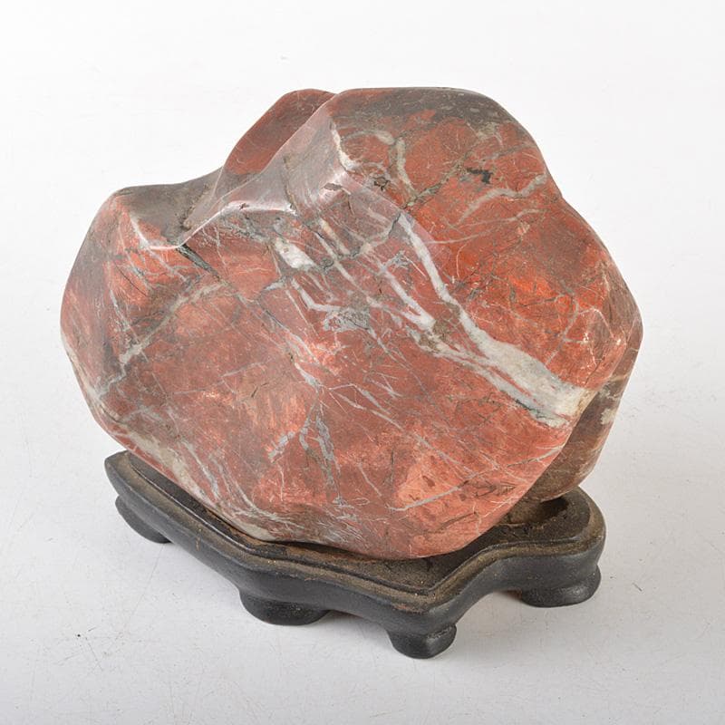 天然石　鑑賞石　佐渡赤玉石　赤石　置物　重さ約2.5㎏　唐木台付　V　R6939