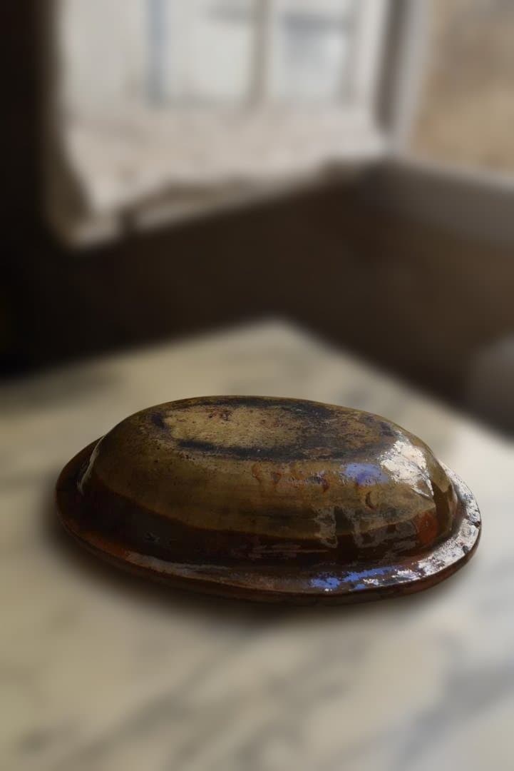 フランス19世紀　茶釉オーバル深皿　西洋民藝　古道具坂田