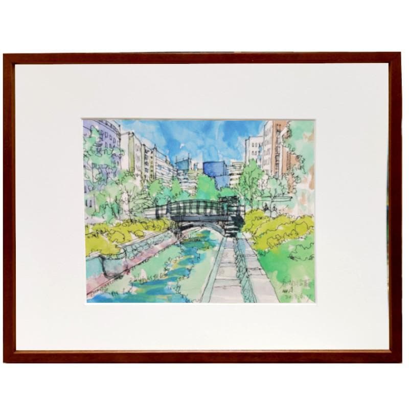 ☆青野昌勝☆「創成川公園にて」水彩画　四ツ　未使用！