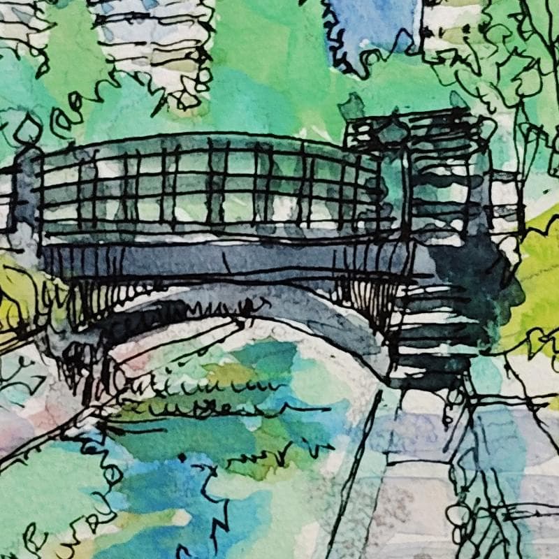 ☆青野昌勝☆「創成川公園にて」水彩画　四ツ　未使用！