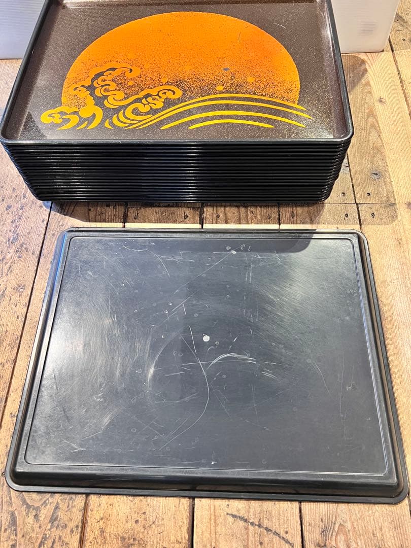 ③波　太陽　月　黒盆　和風　20枚　おまとめ　懐石　旅館　昭和レトロ