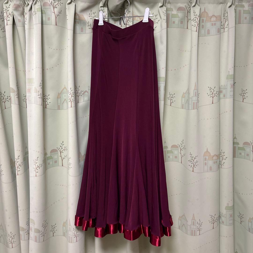 社交ダンス用ワインレッドフレアスカート