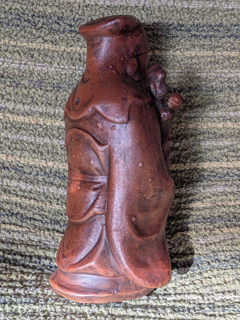 No.18備前焼寿老人置物 A25、備前焼の七福神置物、長寿・智慧の神様、希少品