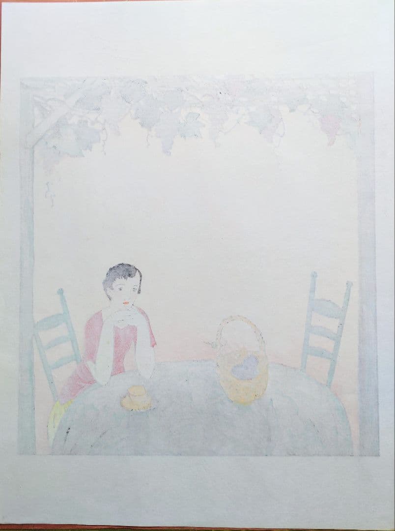 竹久夢二 憩い 手摺木版画 大判 京都版画院版　 真作